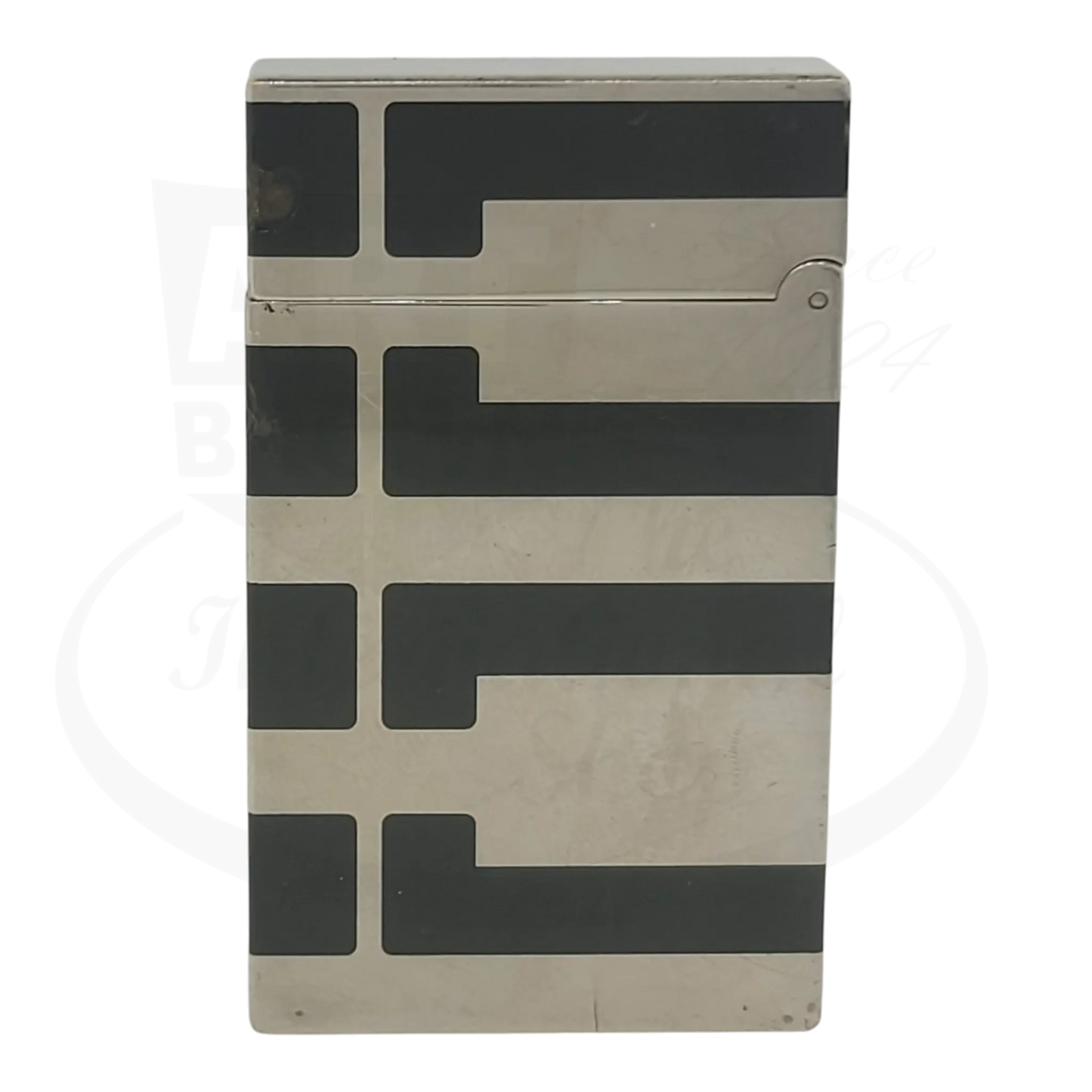 S.T. Dupont Ligne 2 016742 palladium and black lacquer lighter with geometric design, shows signs of wear and scratches