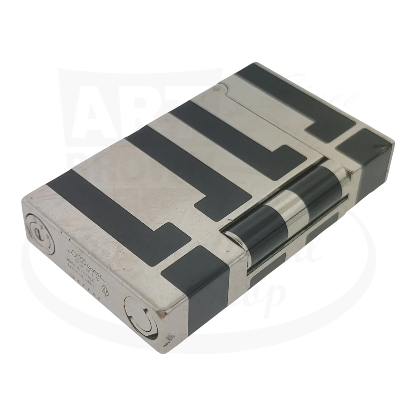 S.T. Dupont Ligne 2 016742 palladium & black lacquer lighter with geometric design, visible wear and scratches