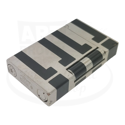 S.T. Dupont Ligne 2 016742 palladium & black lacquer lighter with geometric design, visible wear and scratches