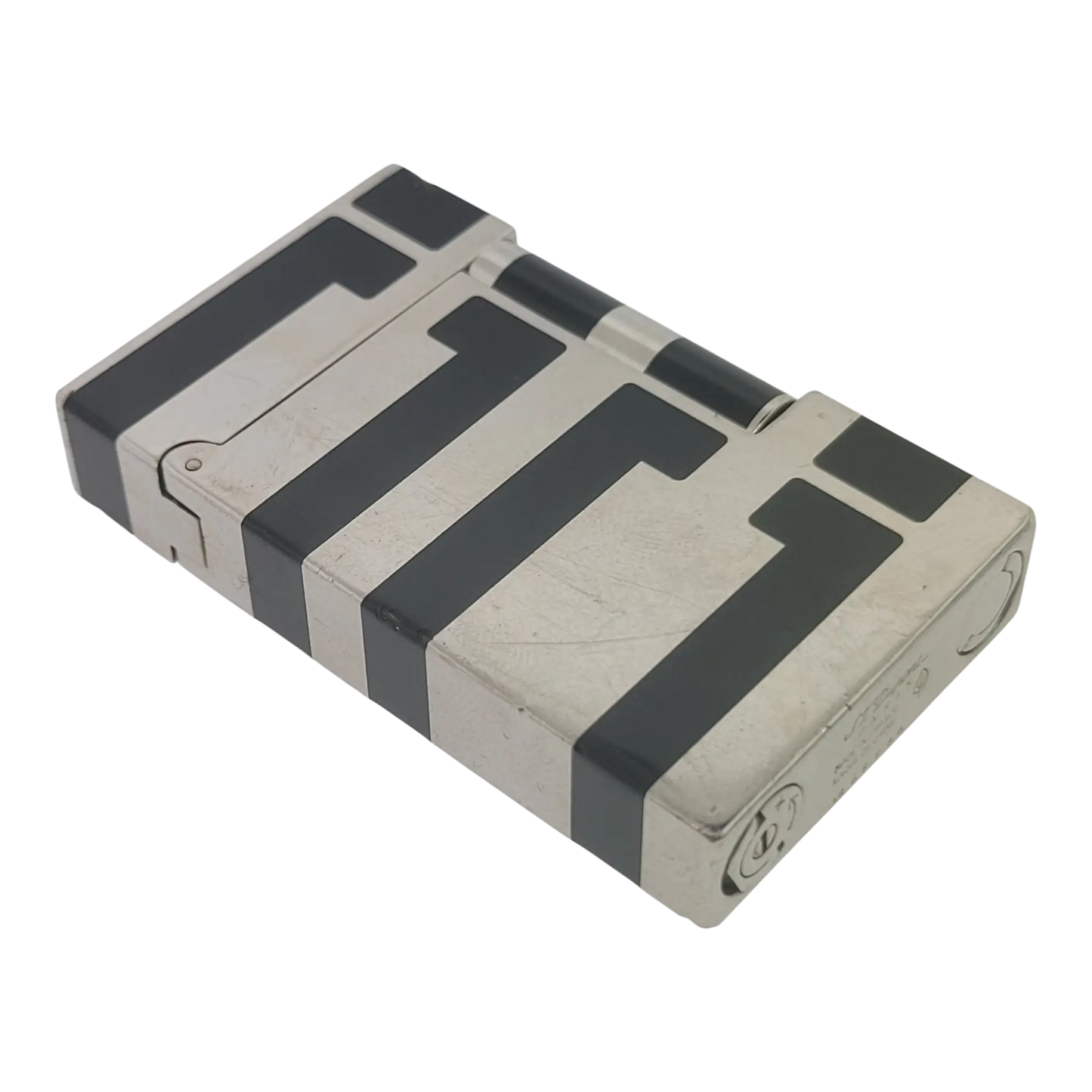 Preowned S.T. Dupont Ligne 2 Black Lacquer and Palladium Lighter, 016742