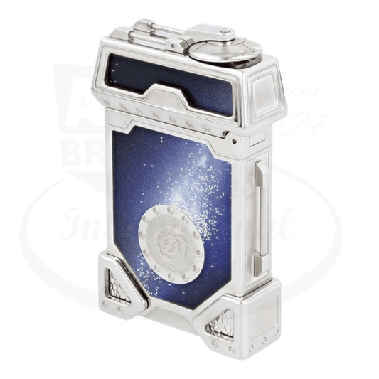 s.t. dupont limited edition space odyssey  luxury cigar lighter with blue lacquer and silver dust finish backside with Dupont "d" logo
