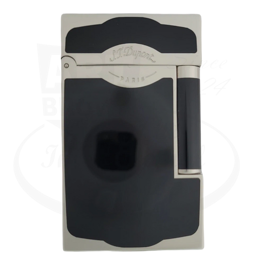 S.T. Dupont Ligne 2 016787 black lacquer palladium lighter featuring sleek rectangular design with contrasting metallic trim and signature curved top