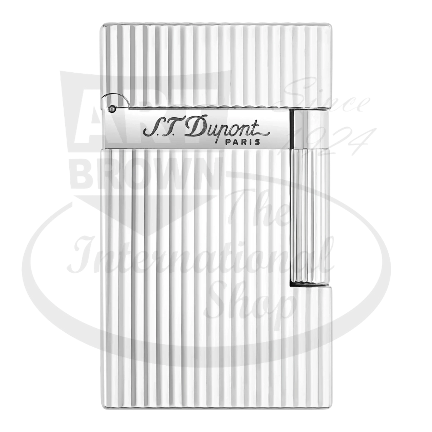 S.T. Dupont silver plated brass Ligne 2 lighter with vertical line guilloche.