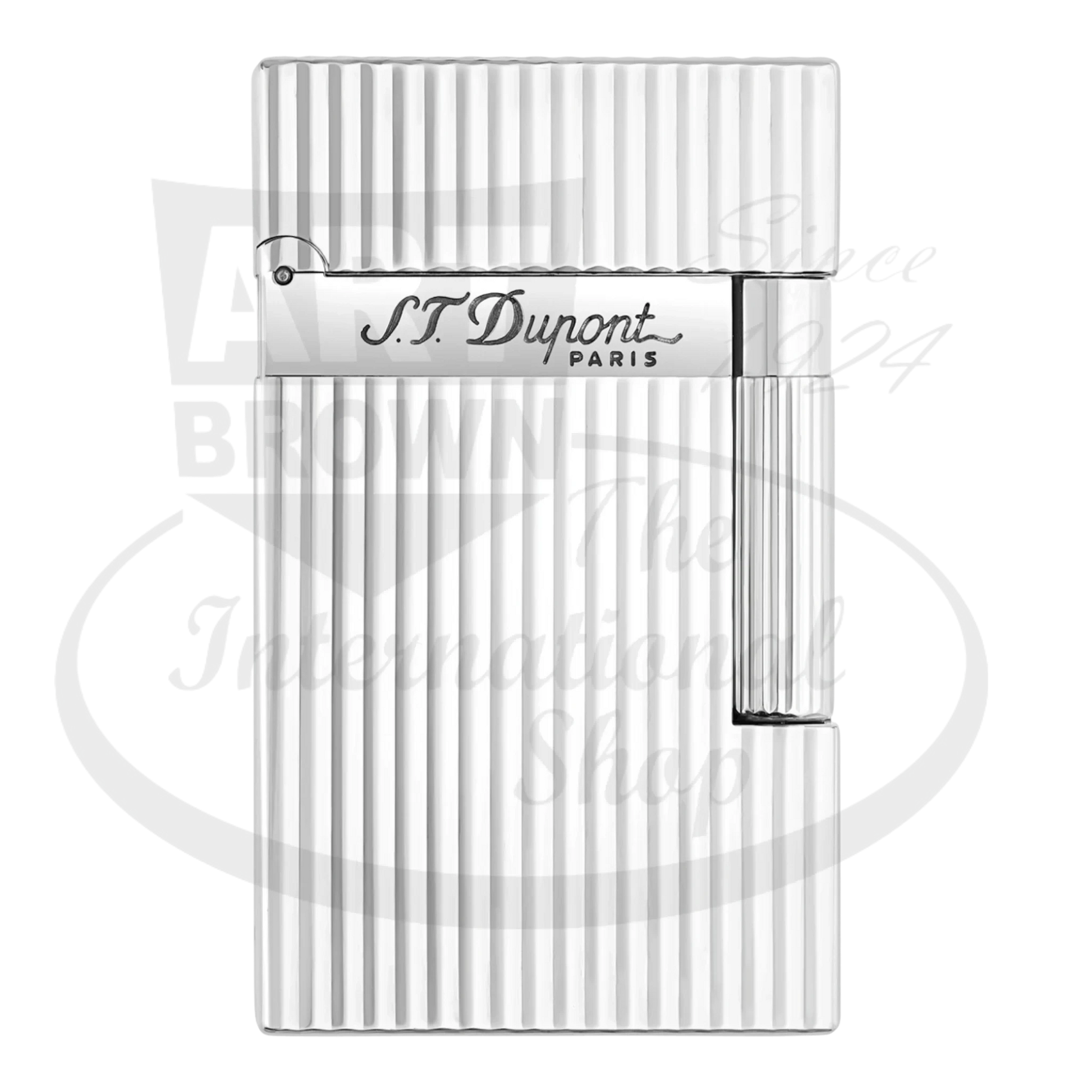 S.T. Dupont silver plated brass Ligne 2 lighter with vertical line guilloche.