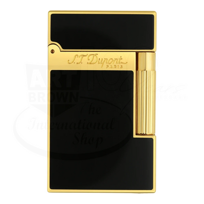 S.T. Dupont Ligne 2 Black and Gold Natural Lacquer Lighter, 016884 lacquer and gold with sleek black lacquer front square view
