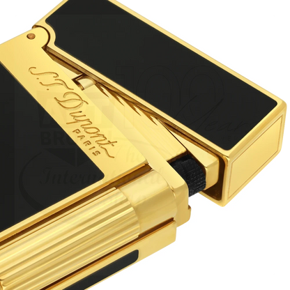 S.T. Dupont Ligne 2 Black and Gold Natural Lacquer Lighter 016884 gold lacquer black top square view angle two