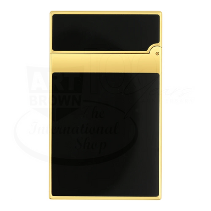 S.T. Dupont Ligne 2 Black and Gold Natural Lacquer Lighter, 016884 smooth black lacquer with gold trim, gallery 3 square view