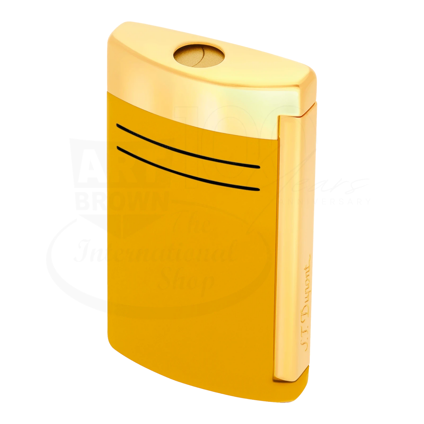 S.T. Dupont Maxijet torch lighter in honey yellow with gold accents, seen from a side angle.