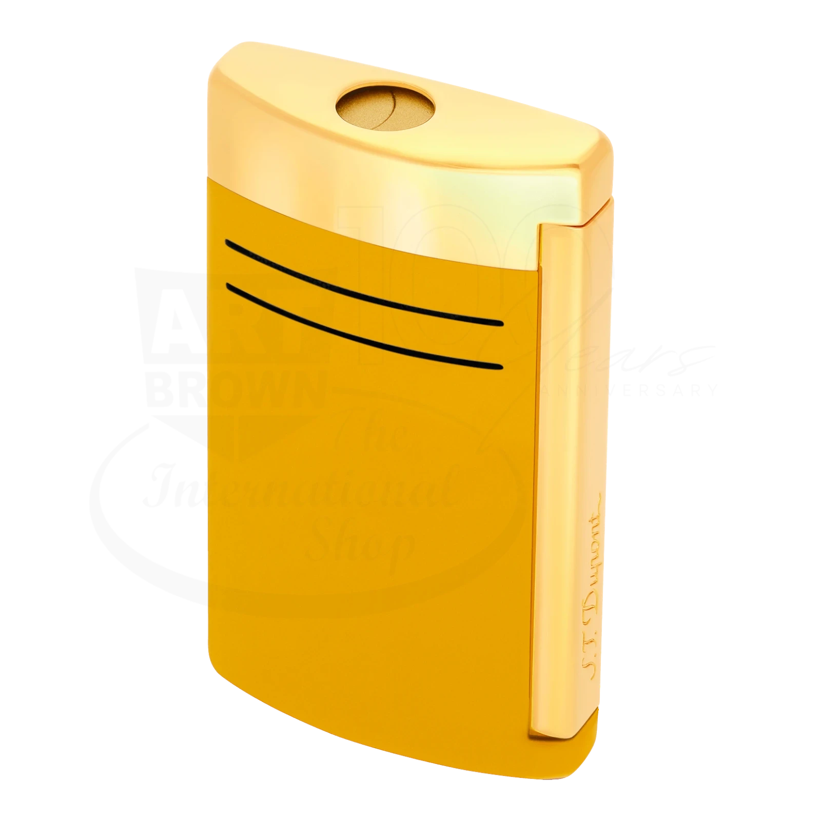 S.T. Dupont Maxijet torch lighter in honey yellow with gold accents, seen from a side angle.