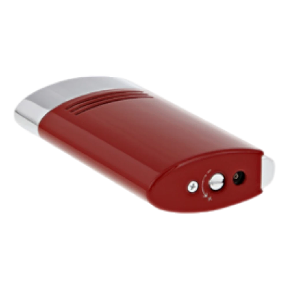 S.T. Dupont Megajet torch lighter in red and chrome, seen from The Bottom