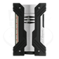 S.T. Dupont Defi XXtreme double flame torch lighter in brushed chrome and black seen from the front.