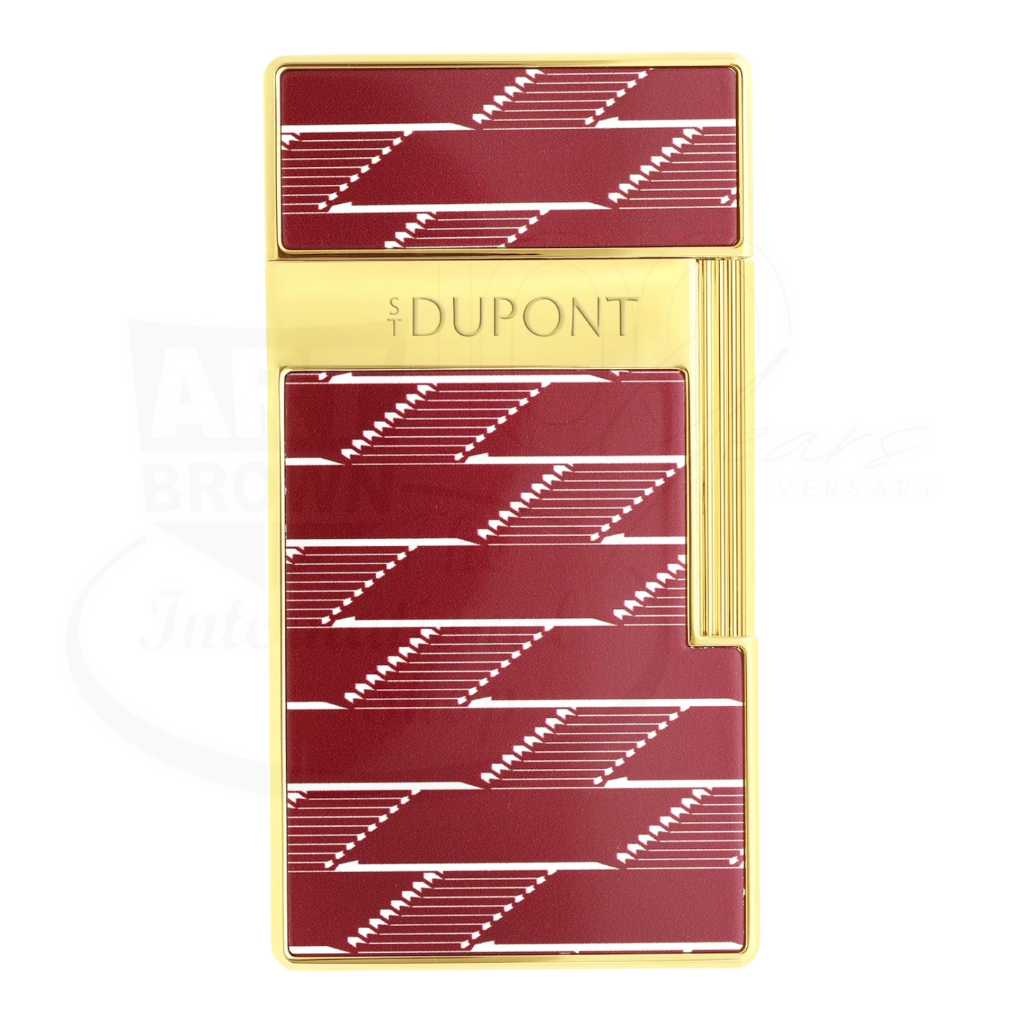 S.T. Dupont Biggy 1872 Monogram lighter 025078B with red lacquer panels, gold trim, and torch flame mechanism
