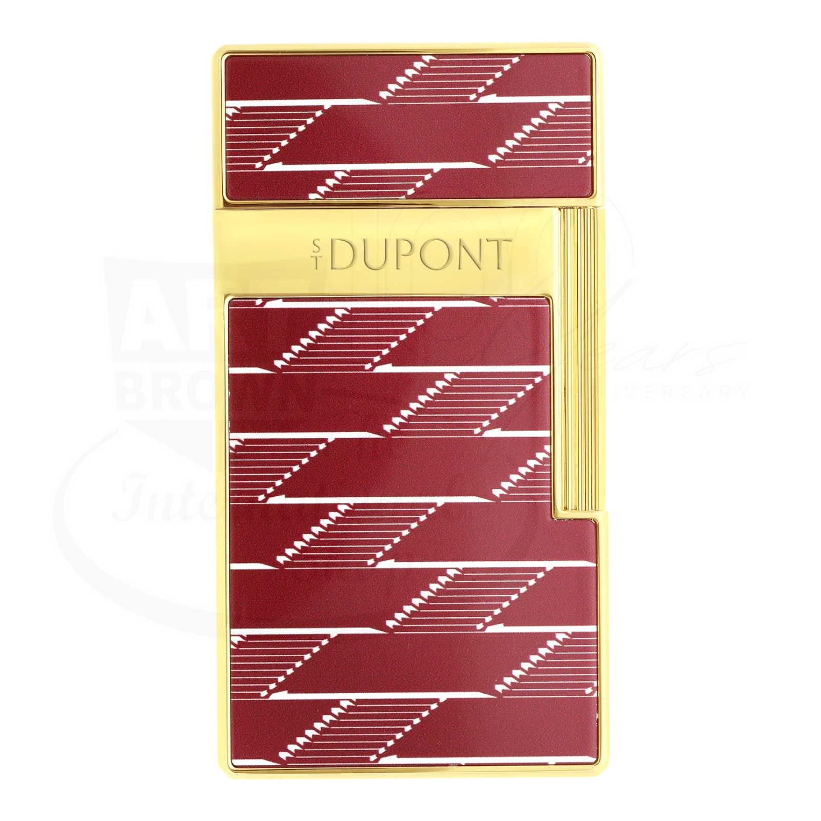 S.T. Dupont Biggy 1872 Monogram lighter 025078B with red lacquer panels, gold trim, and torch flame mechanism