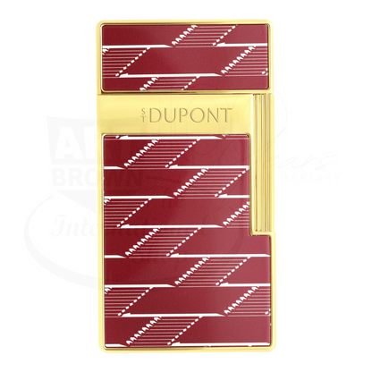 S.T. Dupont Biggy 1872 Monogram lighter 025078B with red lacquer panels, gold trim, and torch flame mechanism