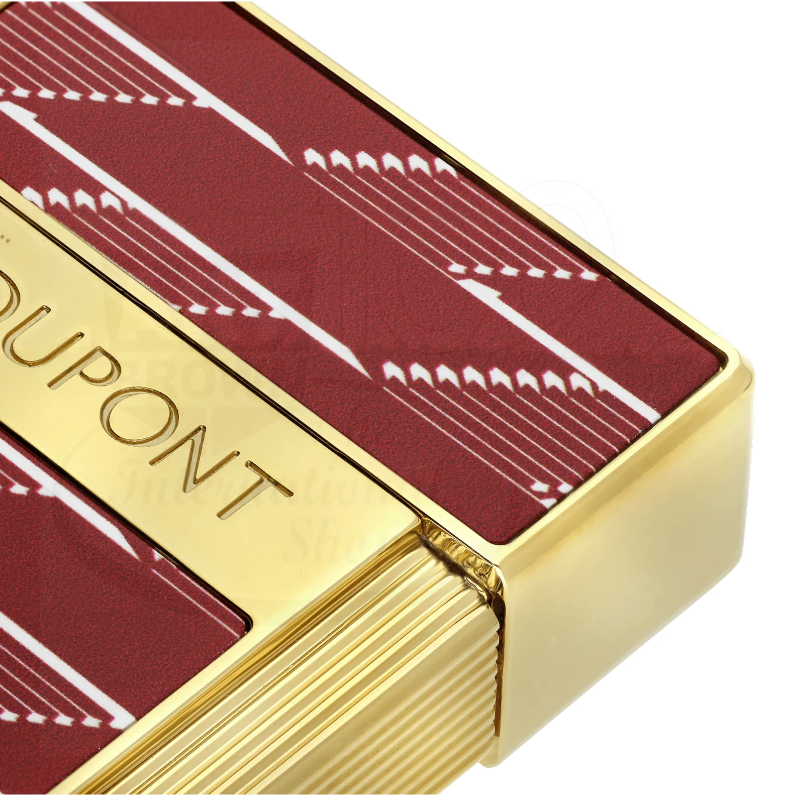 S.T. Dupont Biggy 1872 Monogram lacquered lighter with gold trim and deep red panel featuring monogram pattern
