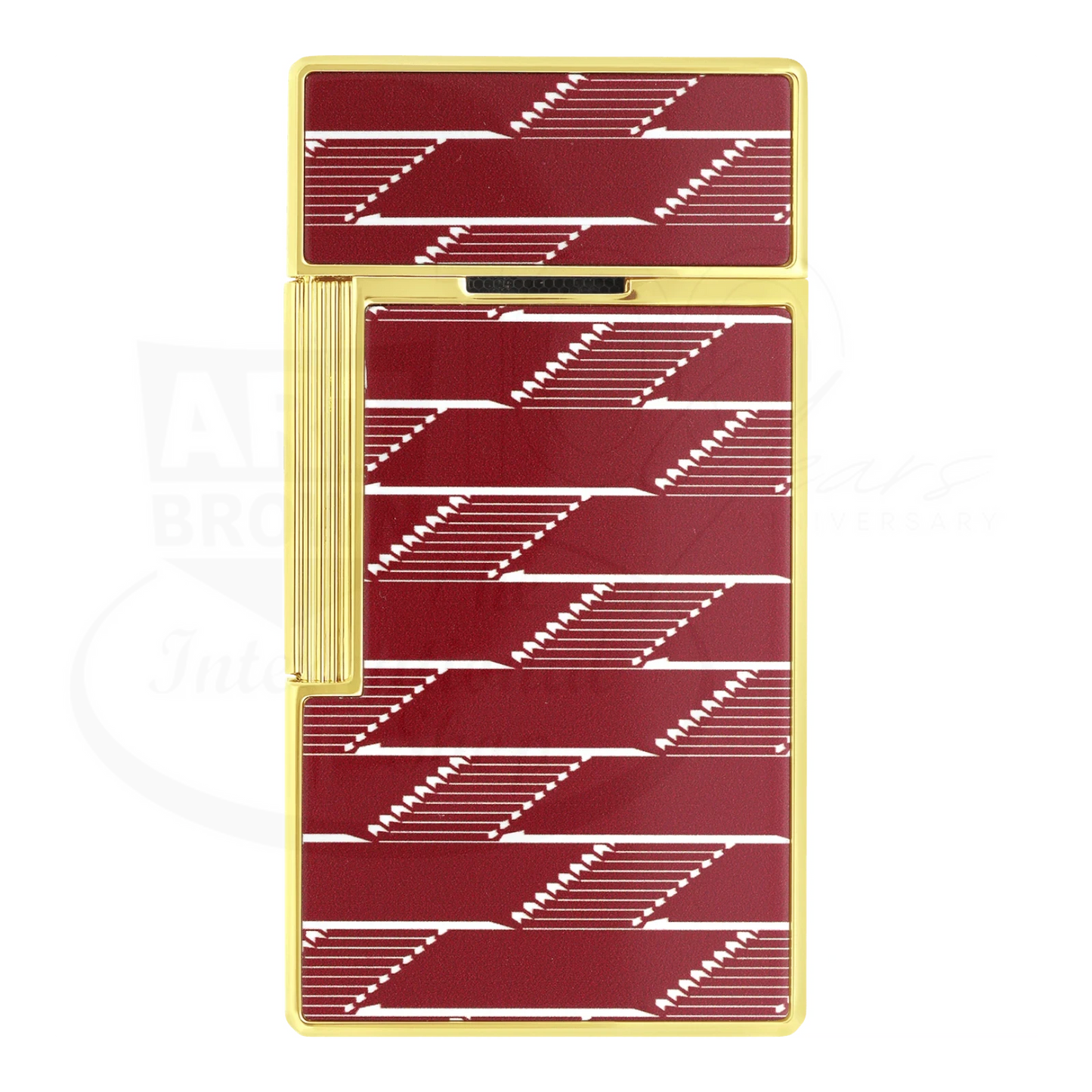 S.T. Dupont Biggy 1872 Monogram lacquered lighter with gold trim and red patterned panels, torch flame design
