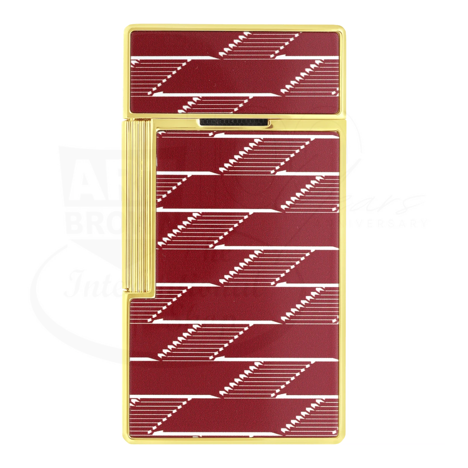 S.T. Dupont Biggy 1872 Monogram lacquered lighter with gold trim and red patterned panels, torch flame design