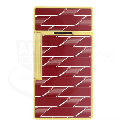 S.T. Dupont Biggy 1872 Monogram lacquered lighter with gold trim and red patterned panels, torch flame design