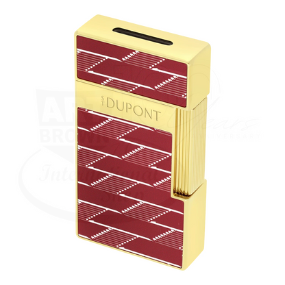S.T. Dupont Biggy 1872 Monogram lighter 025078B with gold body and red lacquer patterned panels, torch flame design