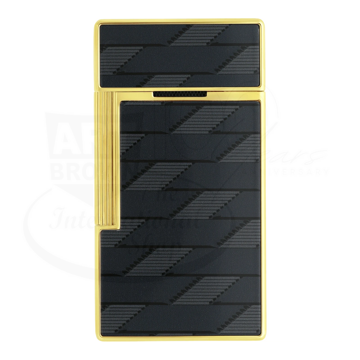 S.T. Dupont Biggy 1872 Monogram lighter 025079 with gold lacquer and black monogram patterned panels, torch flame