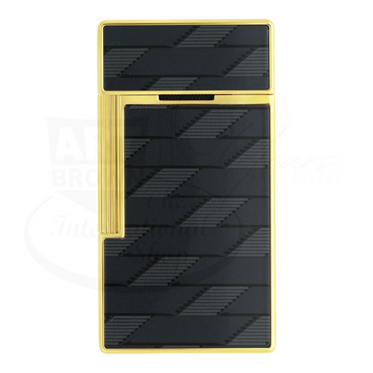 S.T. Dupont Biggy 1872 Monogram lighter 025079 with gold lacquer and black monogram patterned panels, torch flame