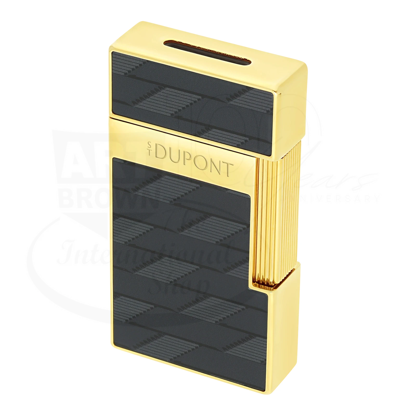 S.T. Dupont Biggy 1872 Monogram Lacquered lighter 025079 with gold lacquer and black panels, torch flame design