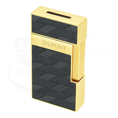 S.T. Dupont Biggy 1872 Monogram Lacquered lighter 025079 with gold lacquer and black panels, torch flame design