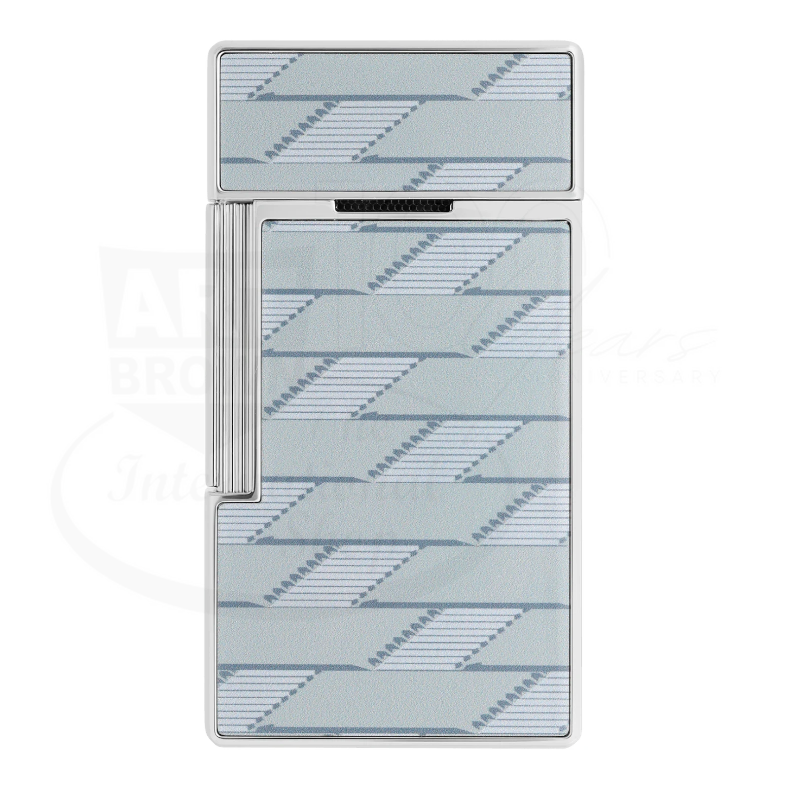 S.T. Dupont Biggy 1872 Monogram lighter 025080 with polished silver body and light grey monogram patterned panels, torch flame