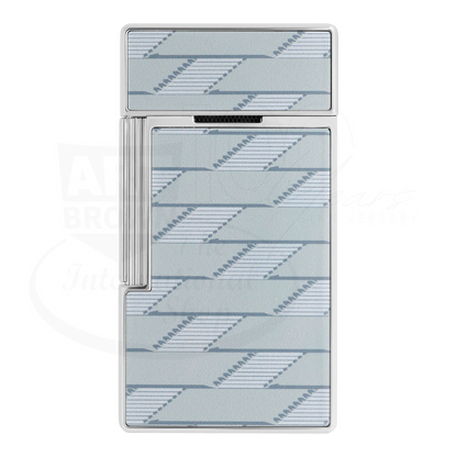 S.T. Dupont Biggy 1872 Monogram lighter 025080 with polished silver body and light grey monogram patterned panels, torch flame
