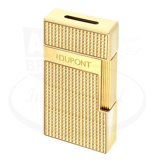 S.T. Dupont Biggy Gold Diamond Head Lighter 025209 gold chrome body with diamond-point guilloché texture and engraved logo