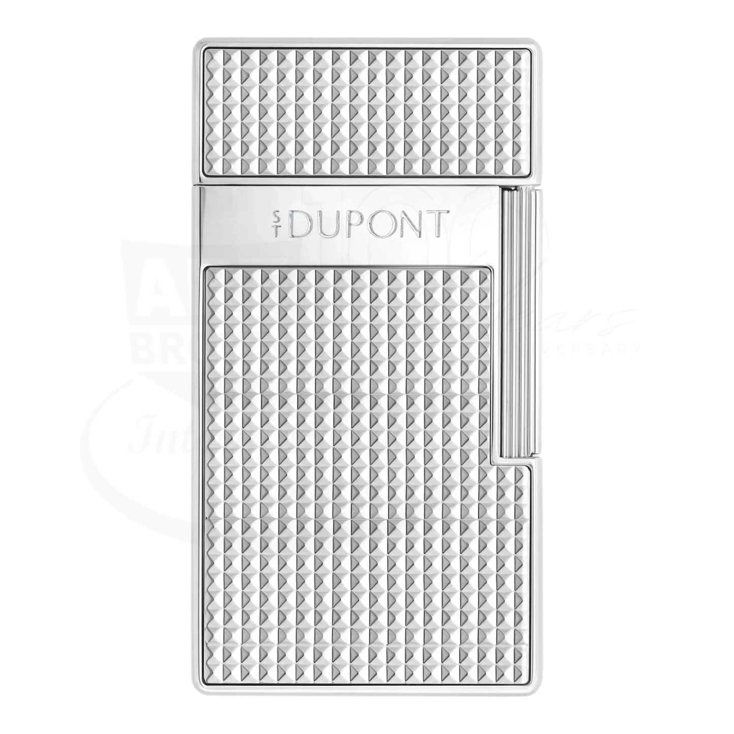 S.T. Dupont Biggy Chrome lighter 025210 with polished chrome finish and textured diamond head pattern, torch flame design