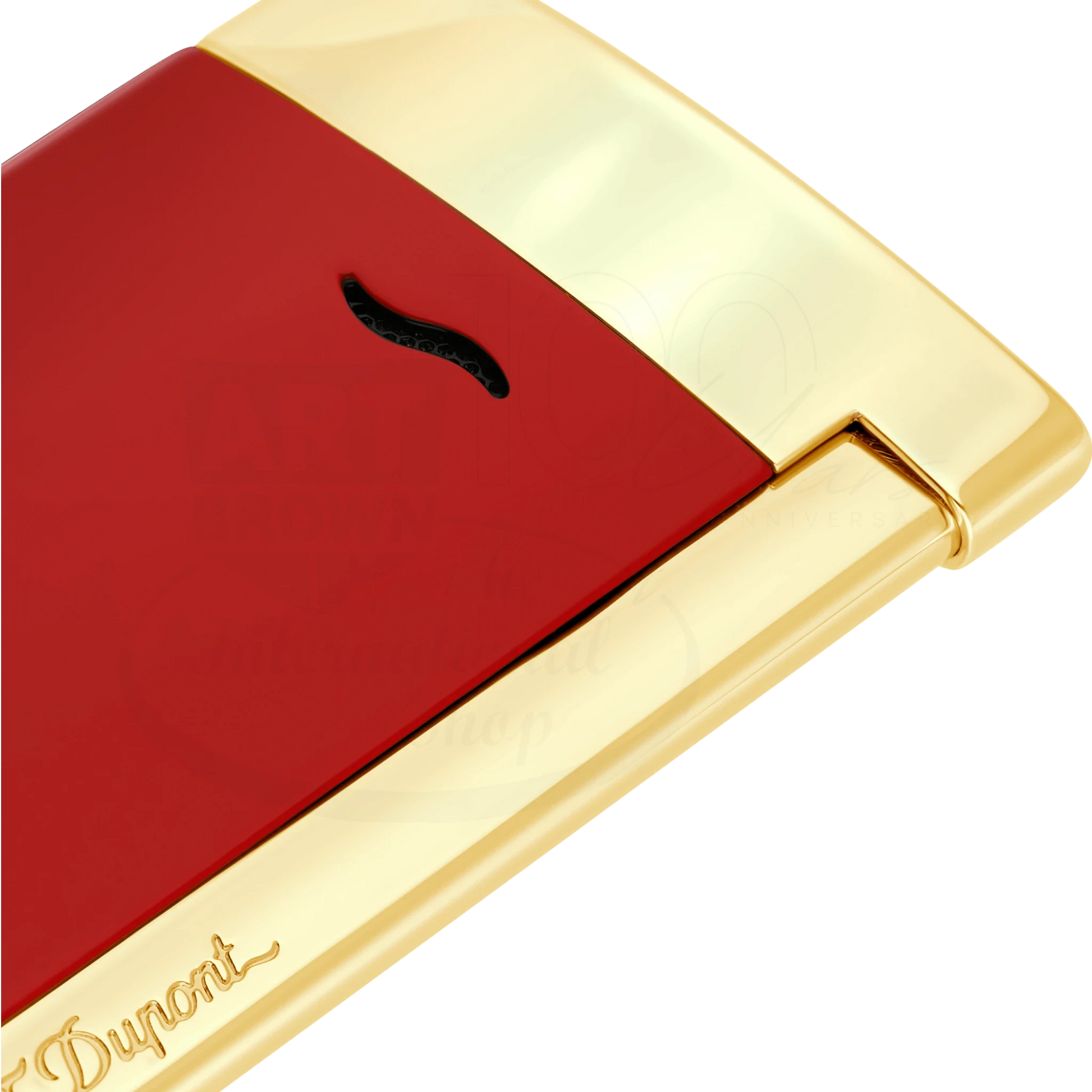S.T. Dupont Slim 7 Burgundy and Golden Finish Lighter, 027774, slim rectangular metal casing with glossy burgundy and gold tones