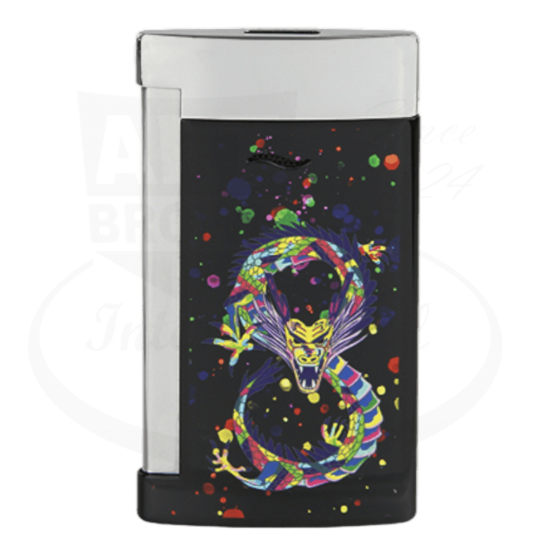 S.T. Dupont Limited Edition Slim 7 Dragon Shiny Black and Chrome Lighter, 027777