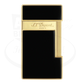 S.T. Dupont slimmy torch lighter with blue lacquer and gold finish seen from the front.