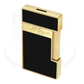 S.T. Dupont slimmy torch lighter with black lacquer and gold finish seen from the side.