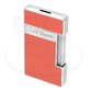 S.T. Dupont slimmy torch lighter with coral lacquer and chrome accents seen from the side