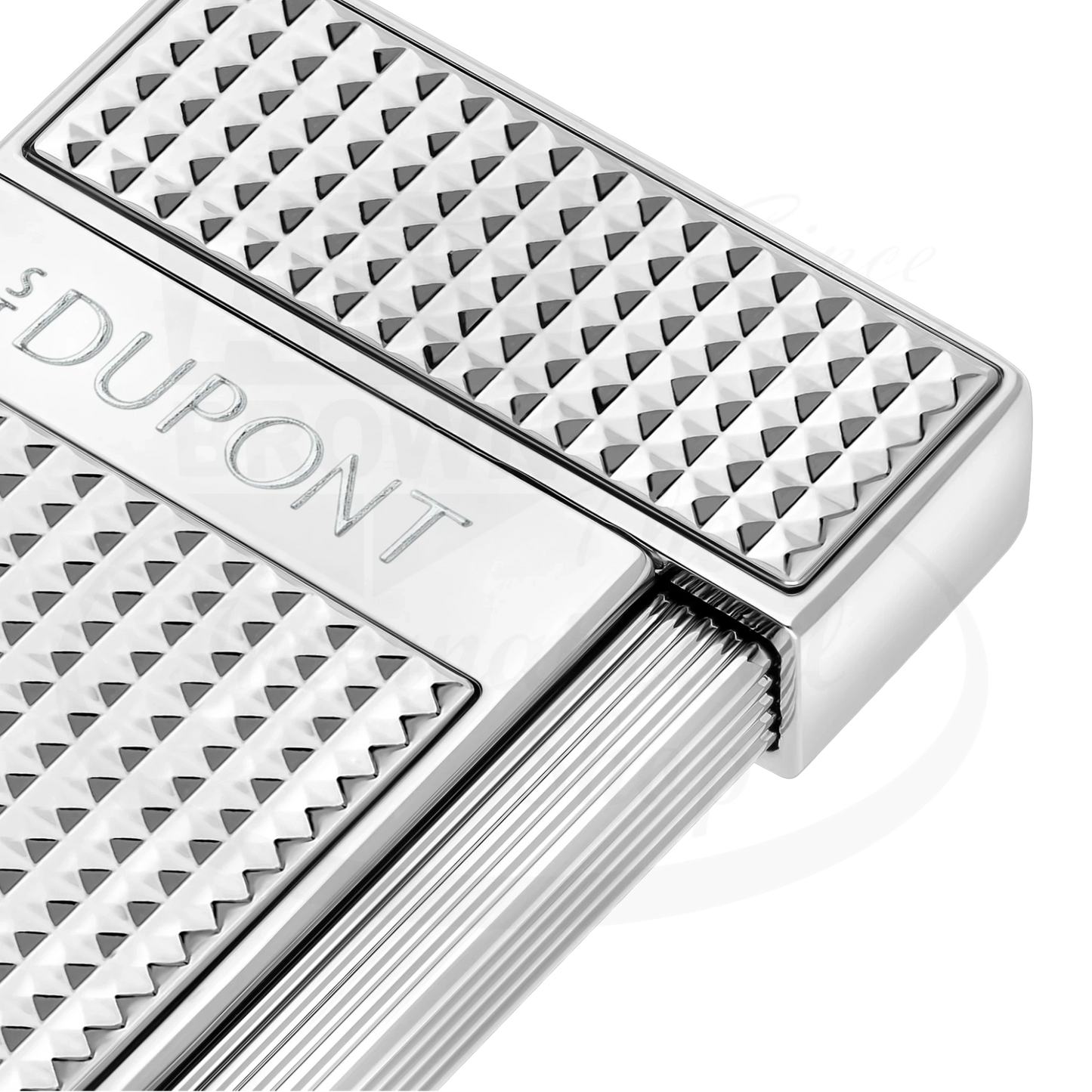 S.T. Dupont Slimmy Chrome Diamond Head Lighter 028120 polished chrome with diamond pattern detail and ribbed side panel