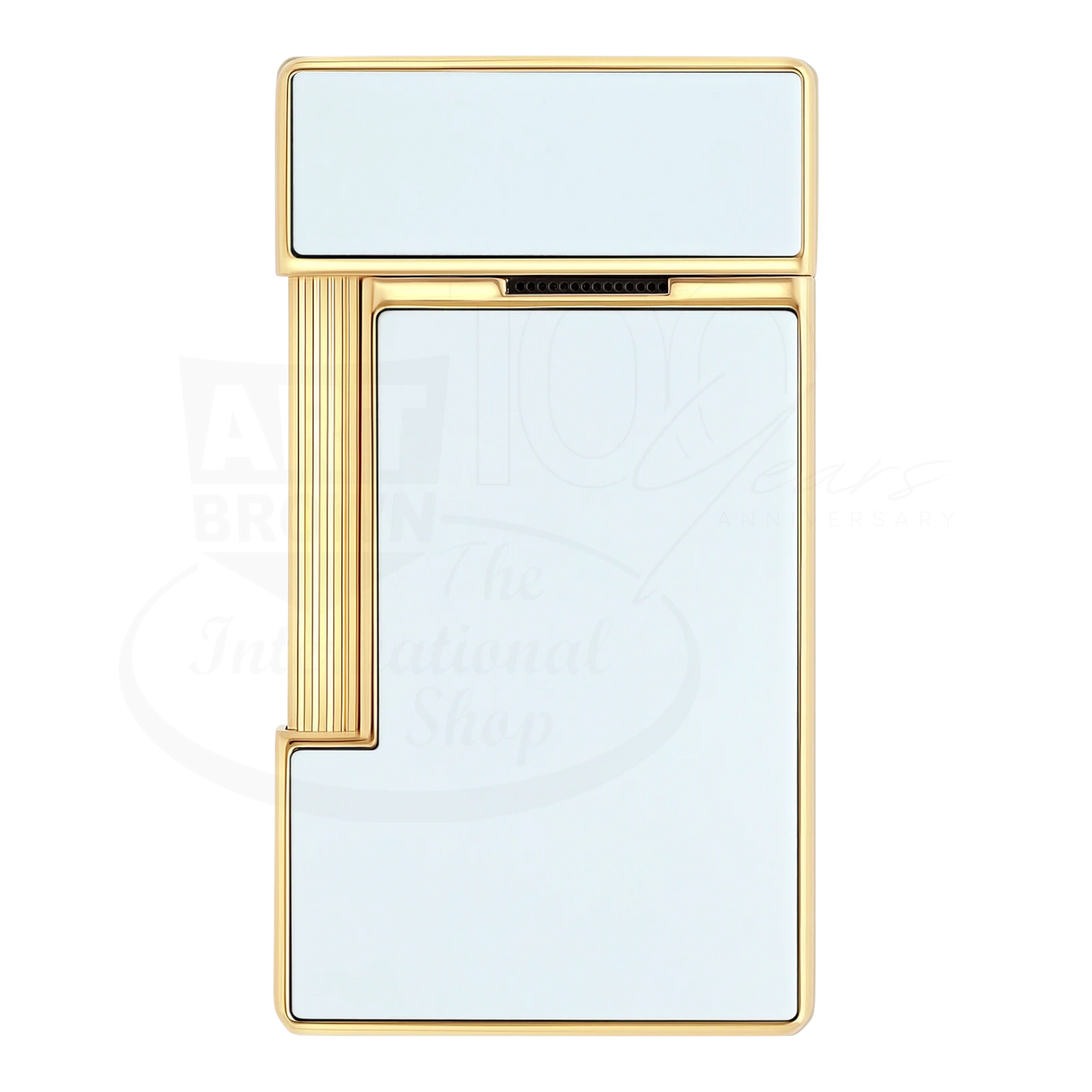 Sleek luxury torch lighter with white lacquer finish and gold accents, designed for elegant and refined use from S.T. Dupont