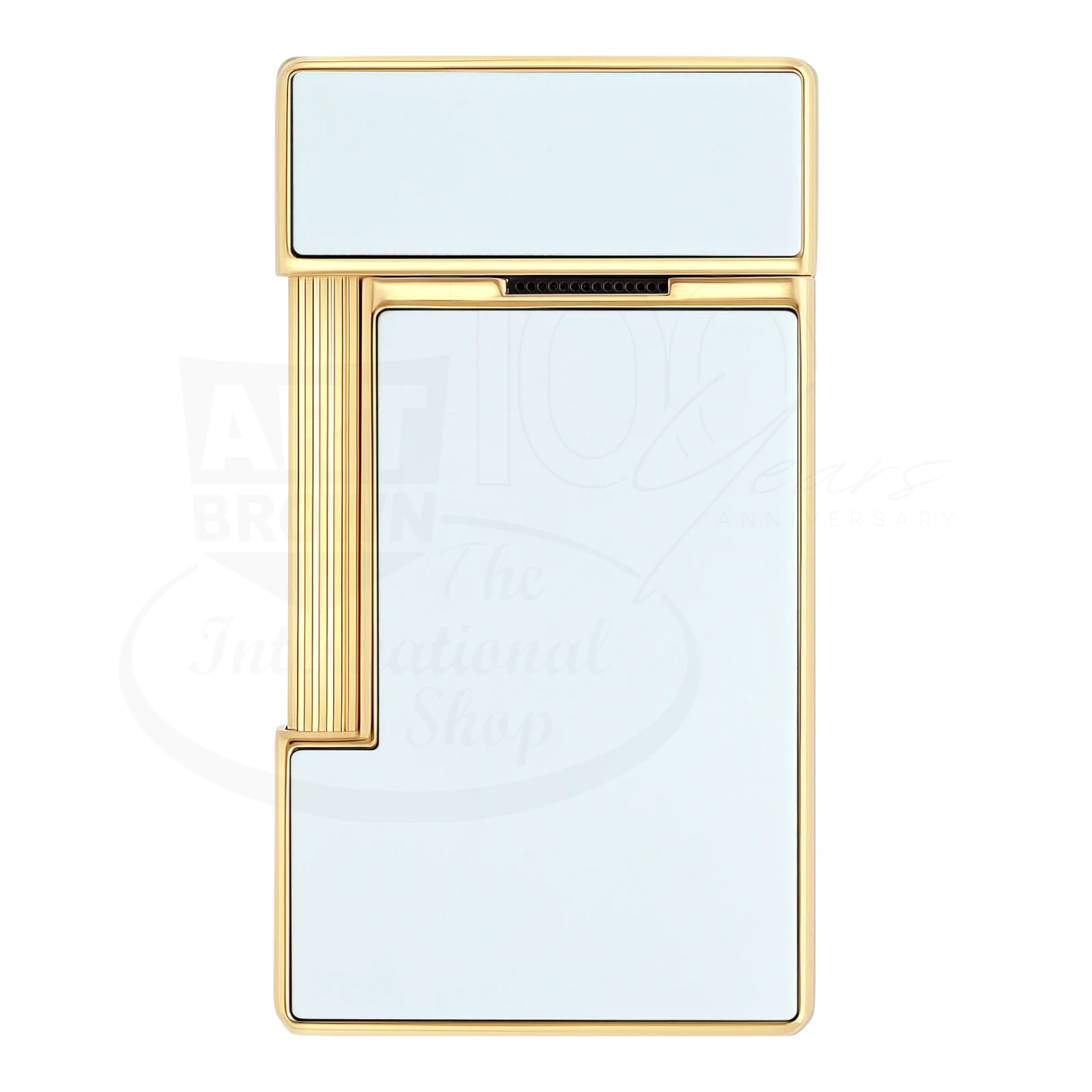 Sleek luxury torch lighter with white lacquer finish and gold accents, designed for elegant and refined use from S.T. Dupont