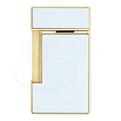 Sleek luxury torch lighter with white lacquer finish and gold accents, designed for elegant and refined use from S.T. Dupont