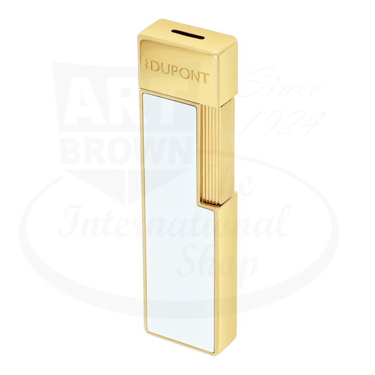 S.T. Dupont Twiggy 030031 metal lighter with white lacquer body and polished gold accents slim design 95x25x9.6mm