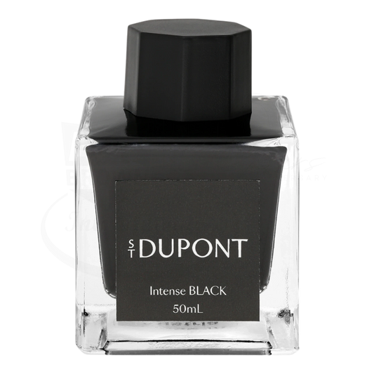 S.T. Dupont Bottled Ink - 50mL black ink in clear square glass bottle with black hexagonal cap and label
