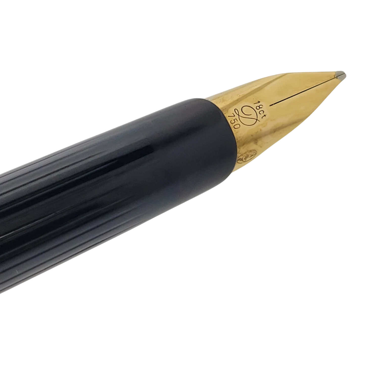 S.T. Dupont Classique 041074 fountain pen with 18K gold nib black lacquer barrel and gold vertical lines
