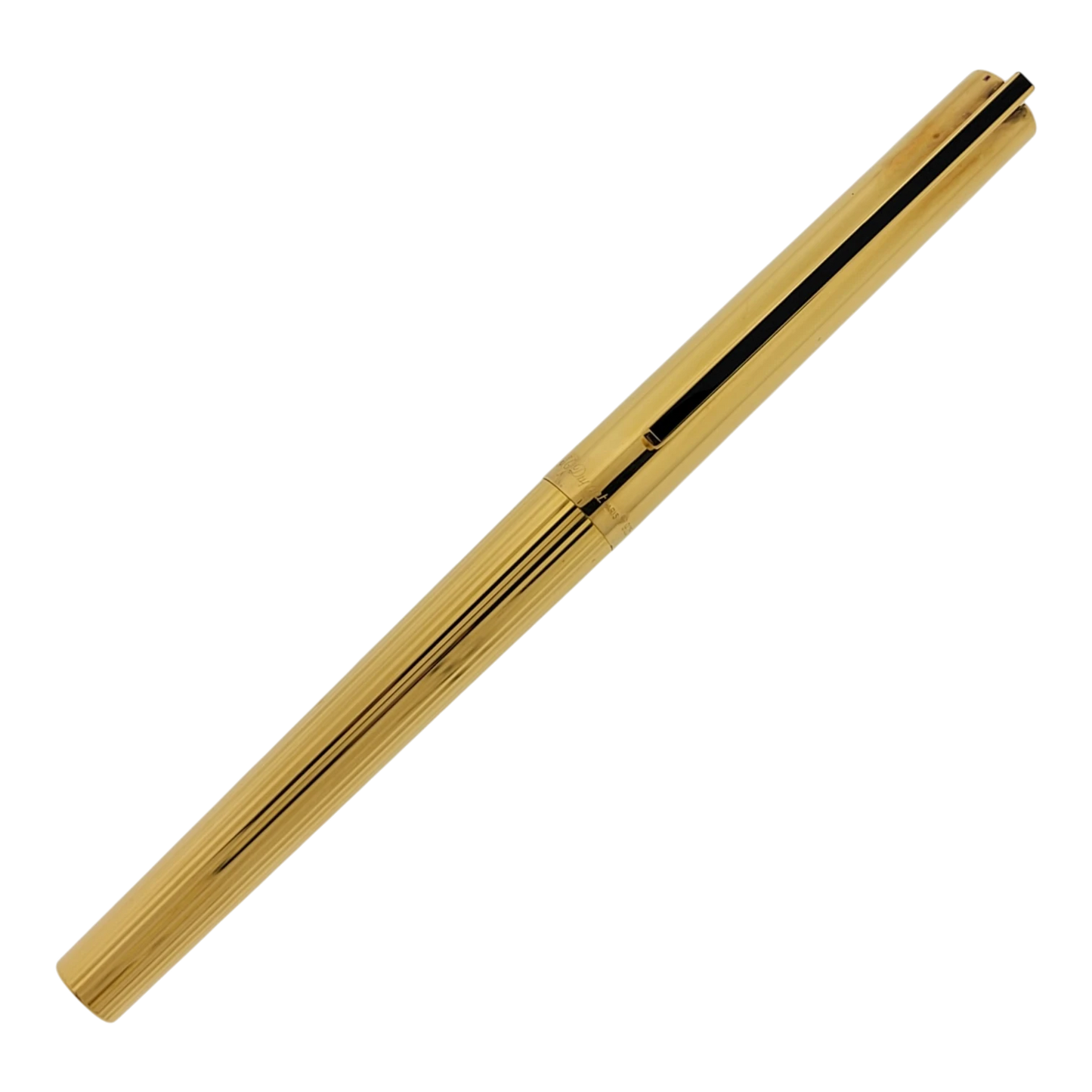 S.T. Dupont Classique 041074 gold fountain pen with vertical line pattern and black lacquer clip