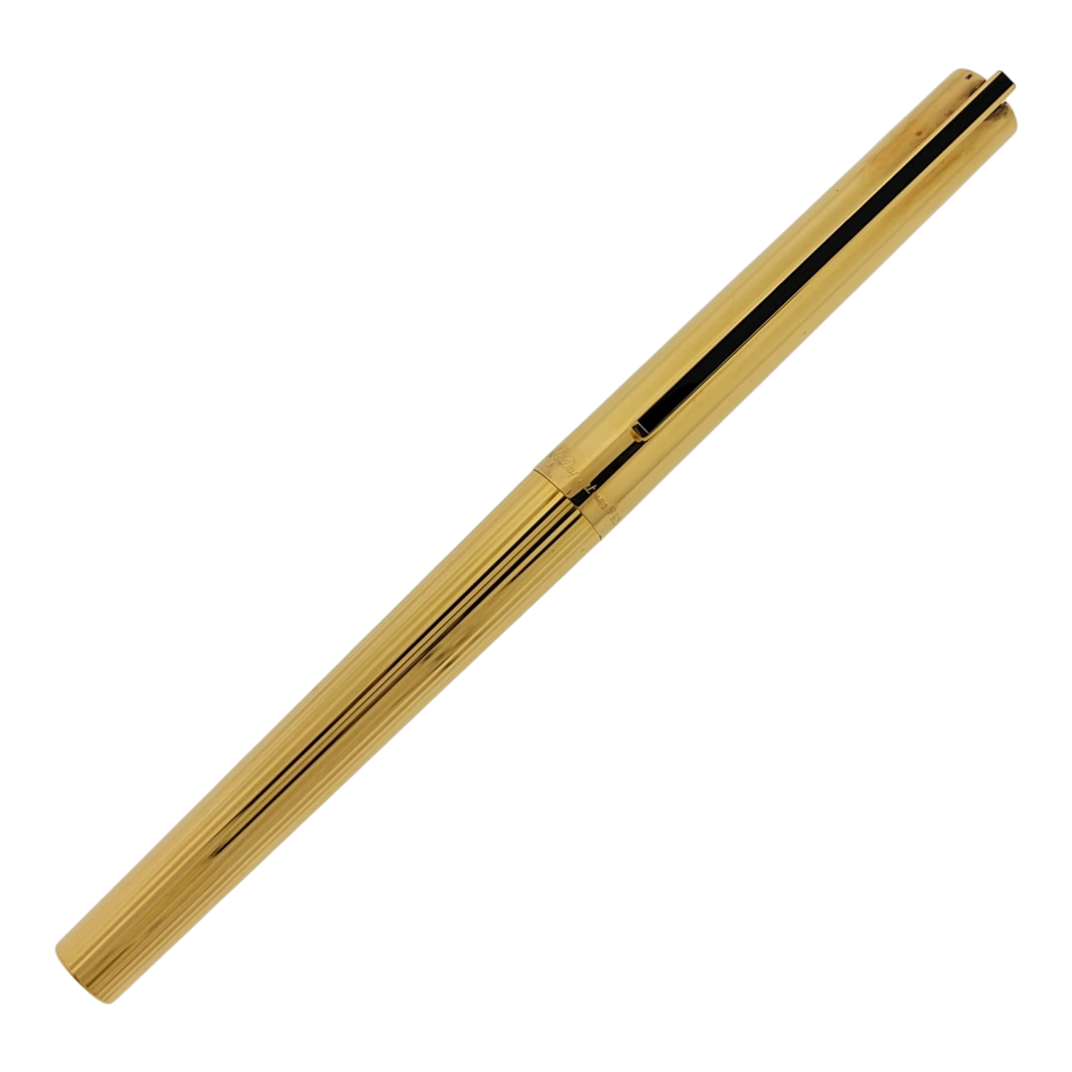S.T. Dupont Classique 041074 gold fountain pen with vertical line pattern and black lacquer clip