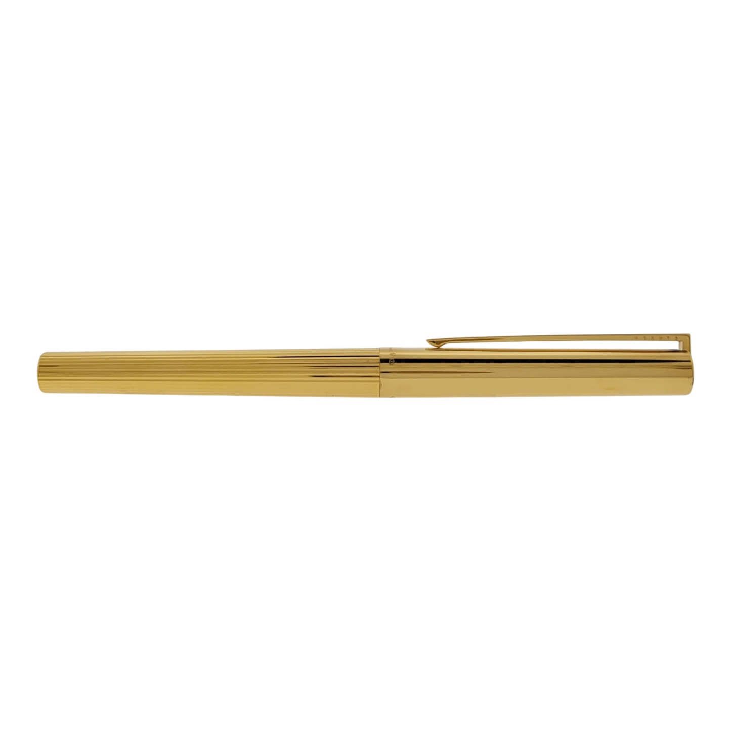 S.T. Dupont Classique 041074 18K gold fountain pen in gold with vertical lines and black lacquer clip