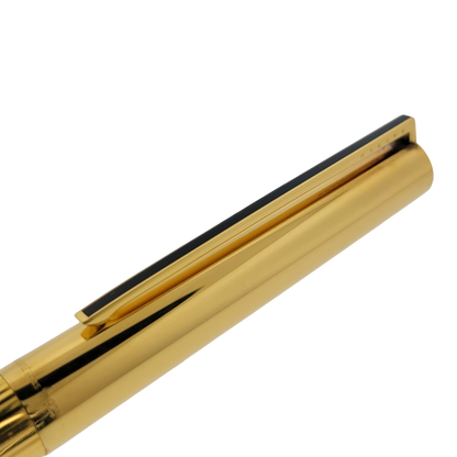 S.T. Dupont Classique 041074 gold fountain pen with vertical lines and black lacquer clip