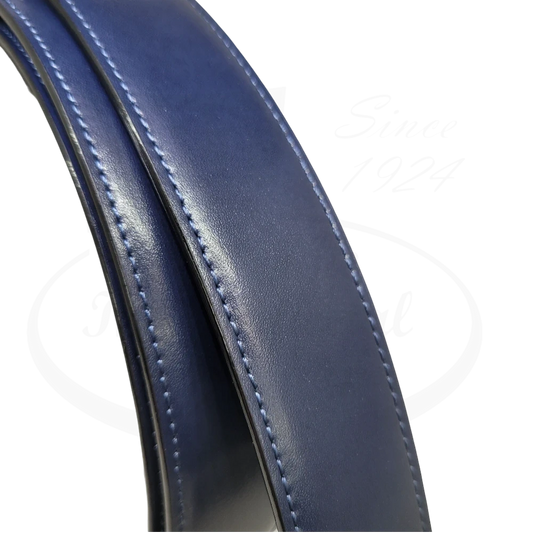 Vintage S.T. Dupont Blue Leather & Palladium Diamond Head Belt, 051061