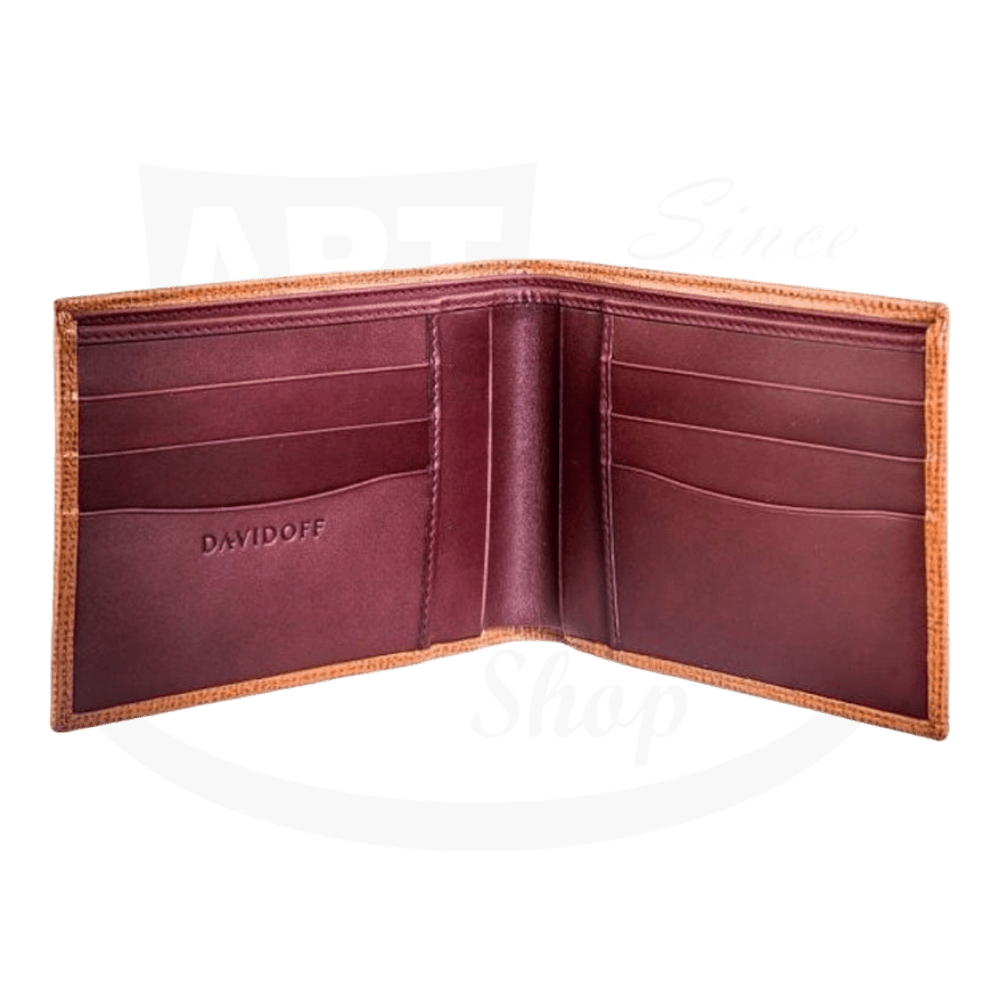 Davidoff luxury leather wallet open with 6 credit card slots 