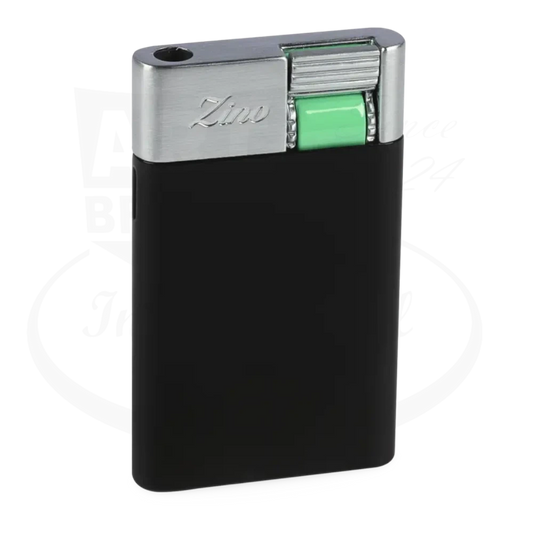 Zino ZS Jet Flame Lighter Black & Mint, metal and plastic, sleek rectangular shape with mint ignition wheel and gas window.